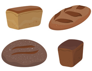 Set of different breads. Bakery products in cartoon style.