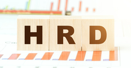 letters hrd on wooden blocks on table with different graphs