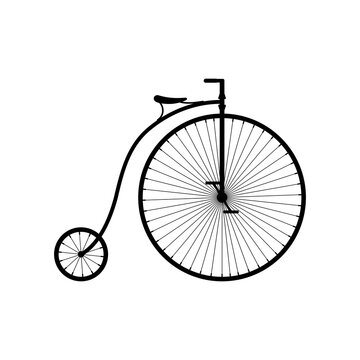 Old bicycle icon isolated on white background, Retro Penny farthing bike. High wheel vintage bicycle, Vector illustartion