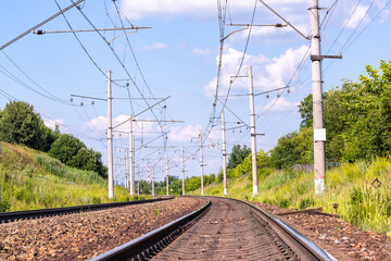 Fototapeta na wymiar Summer natural landscape with railway