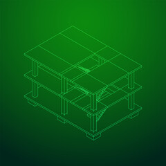 Building under construction. Build house construct in process. Wireframe low poly mesh vector illustration