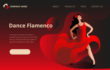 A slender woman with a fan dancing flamenco. The first screen template for the landing page.