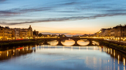 Panoramic view in the night in Bridge Ponte,Florence,Italy