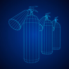 Fire extinguisher. Wireframe low poly mesh vector illustration.