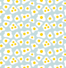 Fried eggs. Omelette.  Modern blue seamless pattern for creating print design, business cards, posters, flyers, web, banners, corporate identity.