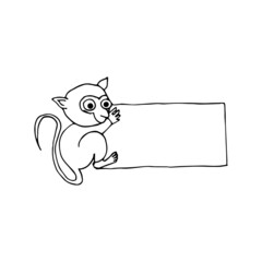 Illustration of a ready to print label featuring a cute tarsius. Vector illustration art. Hand drawn animals.