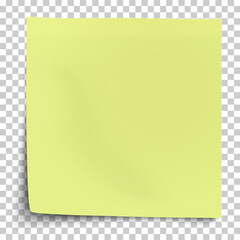 Office yellow-green paper sticker with bent lower left corner isolated on transparent background. Template vector post note.