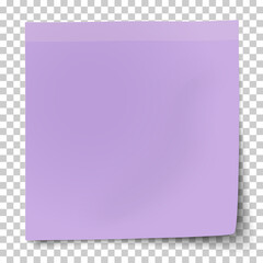 Office violet paper sticker with bent lower right corner isolated on transparent background. Template vector post note.