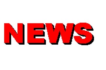 The word news is written in a pixel picture with a 3 d effect