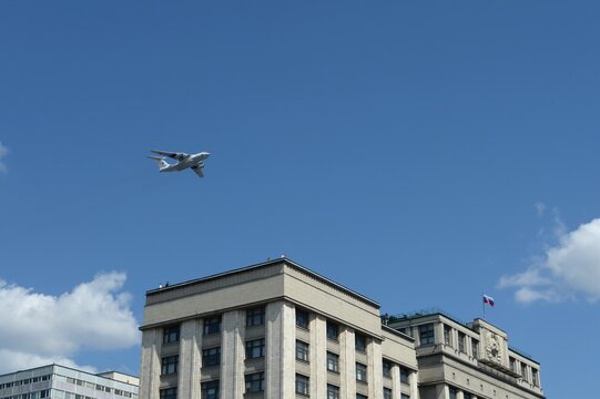 A-50U long-range radar reconnaissance aircraft in the sky over Moscow during the parade dedicated to the 75th anniversary of victory In the great Patriotic war