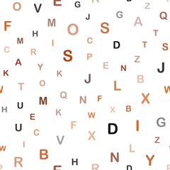 Dark Orange vector seamless layout with latin alphabet. Colored alphabet signs with gradient on white background. Pattern for design of fabric, wallpapers.