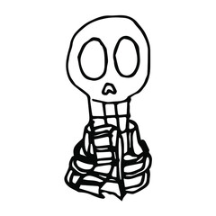 Skull wearing scarf. Hand drawn illustration. Isolated on white background.
