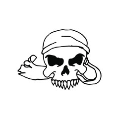 Pirates skull. Hand drawn illustration. Isolated on white background.