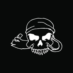 Pirates skull. Hand drawn illustration. Isolated on black background.