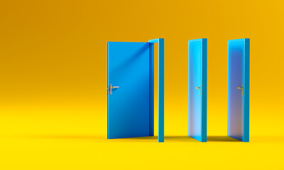 blue doors on yellow background