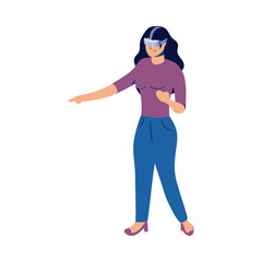 young woman using reality virtual tech