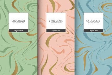 Chocolate bar packaging set. Trendy luxury product branding template with label pattern for packaging. Vector design...