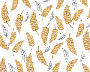 Background from ripe bread ears for greeting cards. Harvest. Vector illustration in cartoon style.