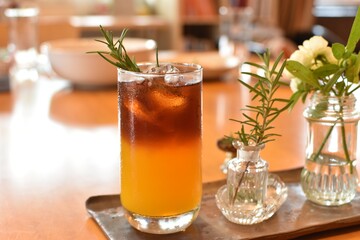 herbal drinking of orange juice mix to coffee put on table