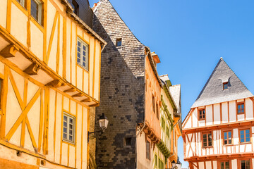 Fototapeta na wymiar Vannes, beautiful city in Brittany, old half-timbered houses, colorful facades 
