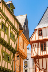 Fototapeta na wymiar Vannes, beautiful city in Brittany, old half-timbered houses, colorful facades 