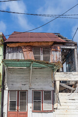 Old dilapidated wooden houses in Vauclin, Martinique, France