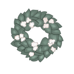 Thanksgiving Wreath Isolated On A White Background Hand Drawn Illustration	