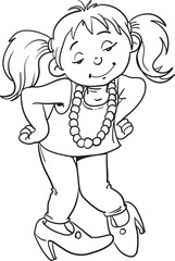 A little cute girl posing in her mother's big shoes. 