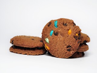 Choco chip cookies isolated on white background. Choco chip chocolate biscuit