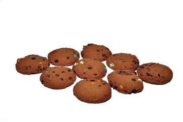Choco chip cookies isolated on white background. Choco chip chocolate biscuit