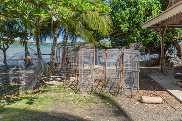 Lobster traps on beach in Vauclin, Martinique, France