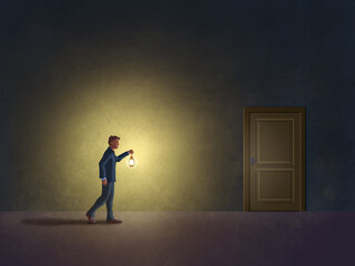 Man in the dark with a lantern
