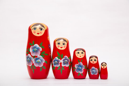 Matryoshka dolls, nesting dolls or Russian dolls handicraft made of wooden with beautiful flowers painted art