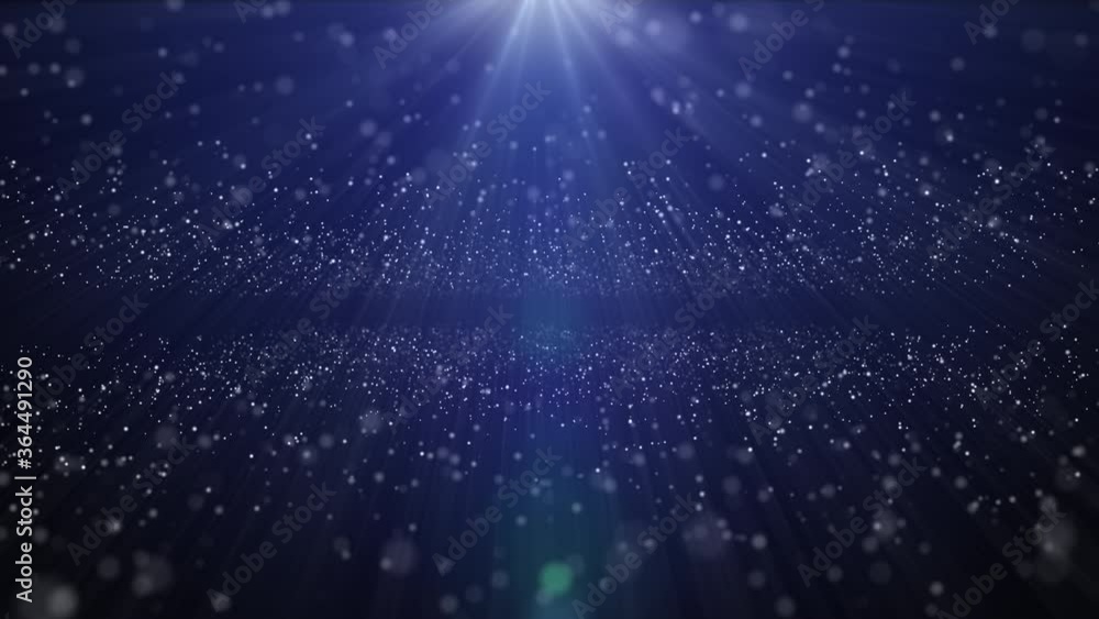 Poster abstract digital landscape with flowing particles and rays.