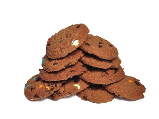 Choco chip cookies isolated on white background. Choco chip chocolate biscuit