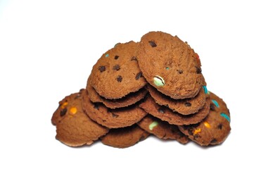 Choco chip cookies isolated on white background. Choco chip chocolate biscuit
