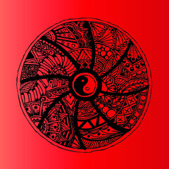Yin Yang hand drawn symbol. Decorative ornament in oriental style.