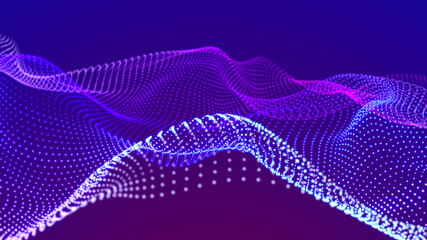 Futuristic wave with points and lines. Big data. Dynamic wave background. 3d rendering