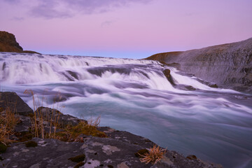 Gullfoss smooth water waterfall Iceland landscape travel outdoor beautiful sunset