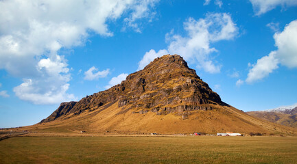 Fototapeta na wymiar Iceland island grass hills landscape mountain panorama summer scenic beautiful islandic nature outdoor