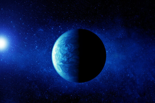 Exoplanet in deep space. In blue. Elements of this image were furnished by NASA.