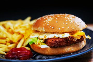 Cheese burger - American cheese chicken burger with fresh salad