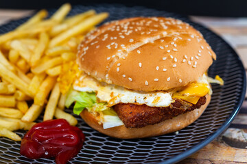 Cheese burger - American cheese chicken burger with fresh salad