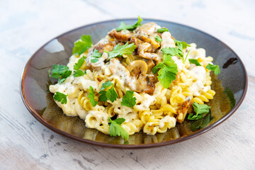 fusilli kebab chicken with white sauce