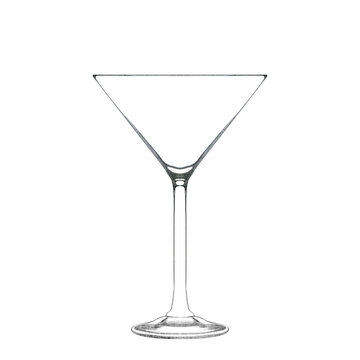 Martini glass isolated on white. Hand drawn illustration. Pencil sketch of empty glassware for alcohol drink. Design element for bar and restaurant menu, recipes, flyers.