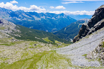 Alta Valmalenco, Italy, aerial view from Carate Brianza refuge towards Alpe Musella