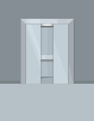 Elevator with opening doors. Lift in cartoon style.