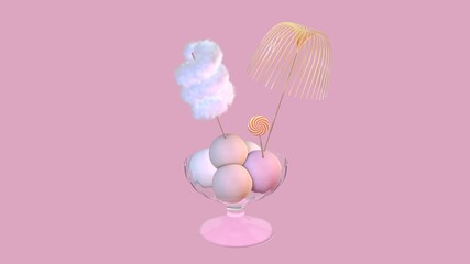 Ice cream on pink background. 3d rendering