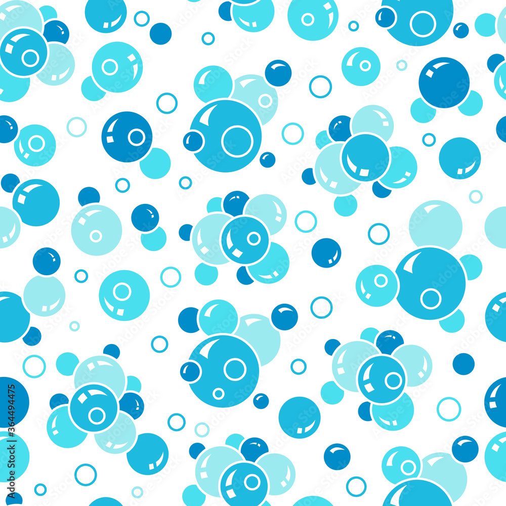 Aufkleber boiling bubbles pattern. water liquid balls soap foam vector seamless background. pattern with blue 