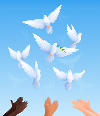 Peace Pigeons Hands Composition